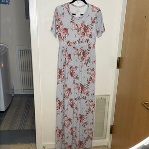 Bellamie Gray and Pink Floral Maxi Dress
